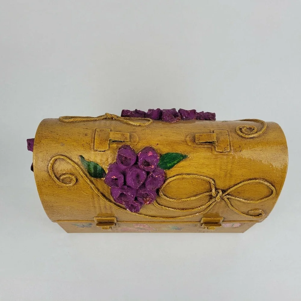 Vintage Decoupage Lunch Box Purse Folk Art  Paper Mache Flowers American Thermos